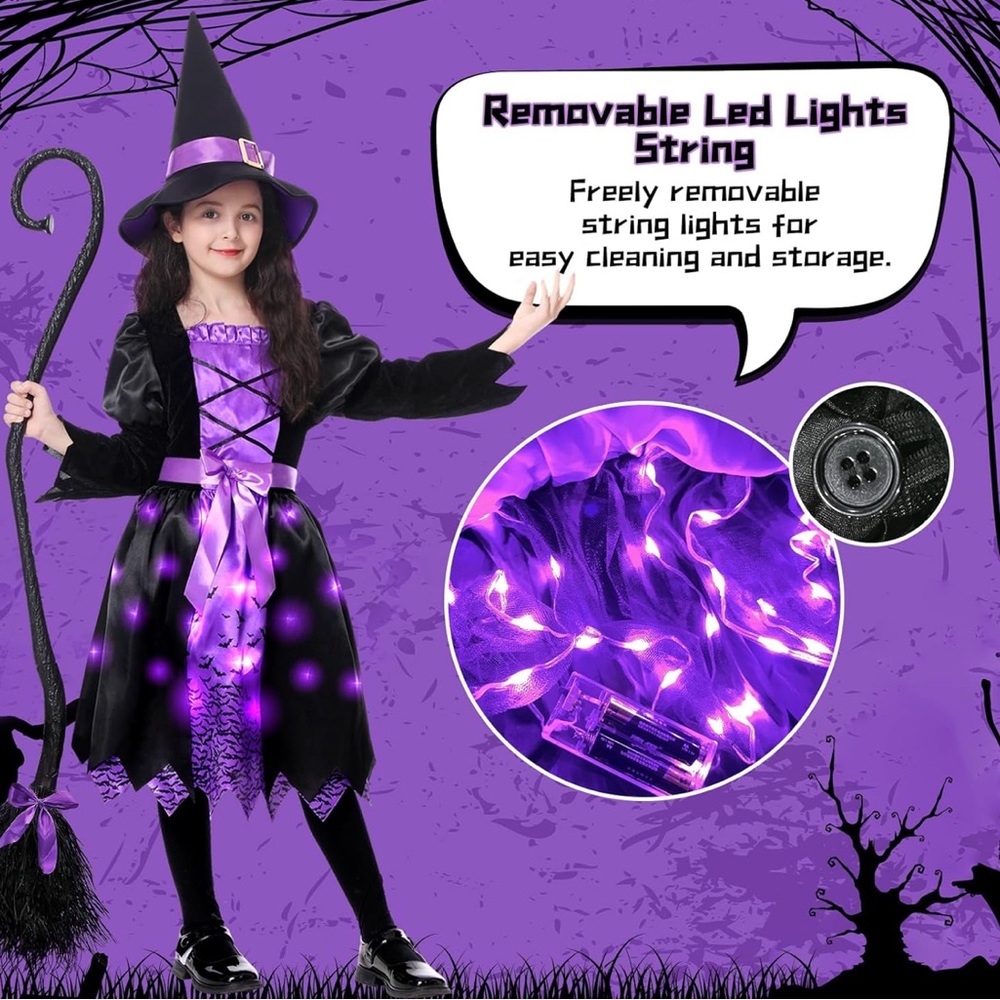 New Purple Witch Costume with LED Lights 3T - Picture 2 of 4